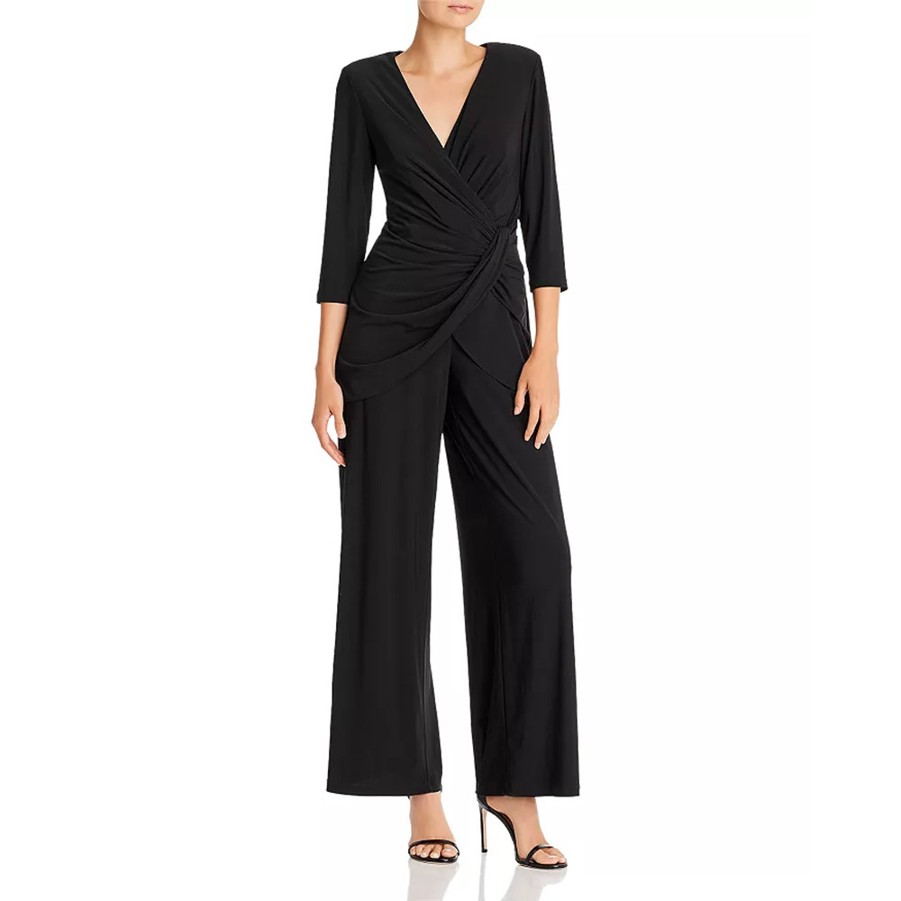 Adrianna Papell Black Wide Leg Draped Jersey Jumpsuit 4 NEW